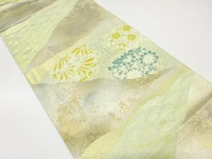 アンティーク　引き箔花丸文に芝草模様織り出し袋帯(材料)